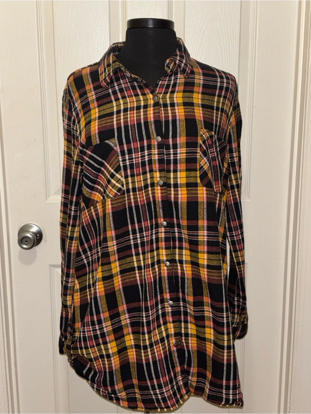 No Boundaries Plaid Flannel Shirt Womens 3XL 21 Red Yellow Button Up NoBo